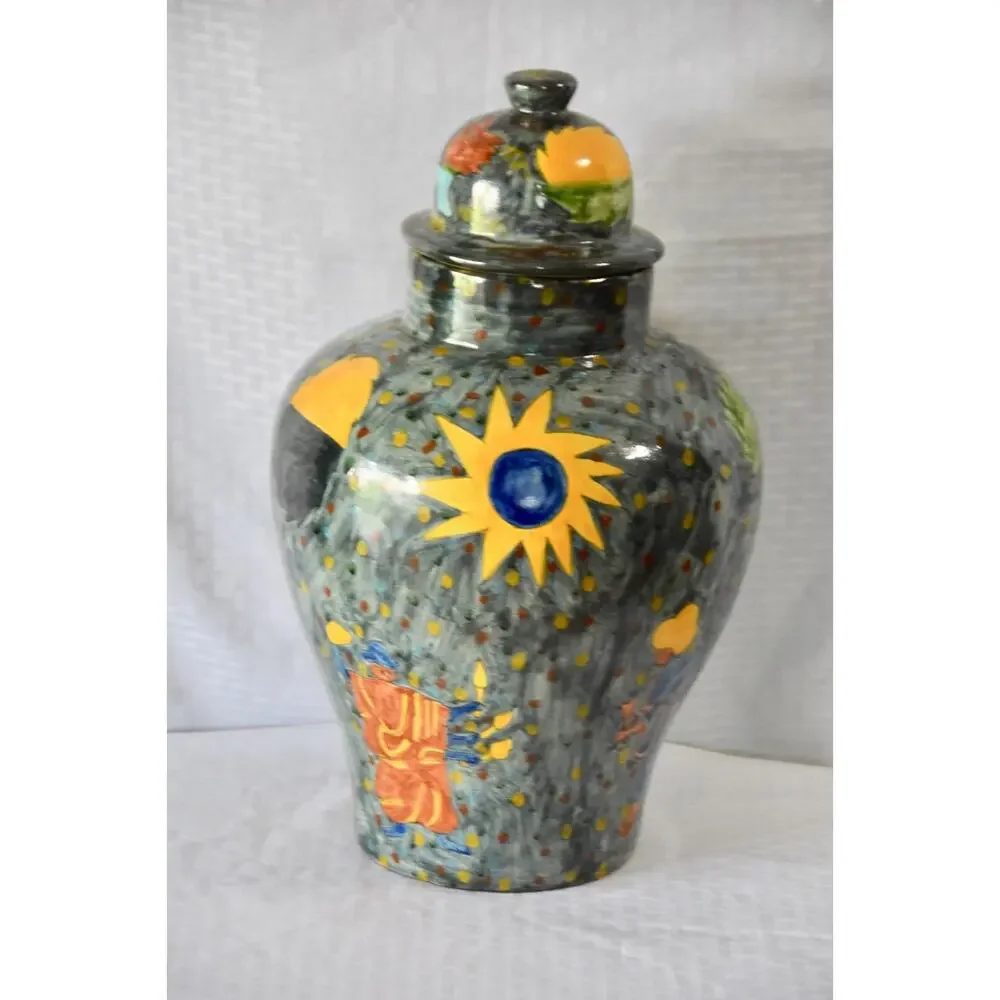 Mexican Fine Art Hand Painted Talavera Ginger Jar by Master Potter J. Vazquez